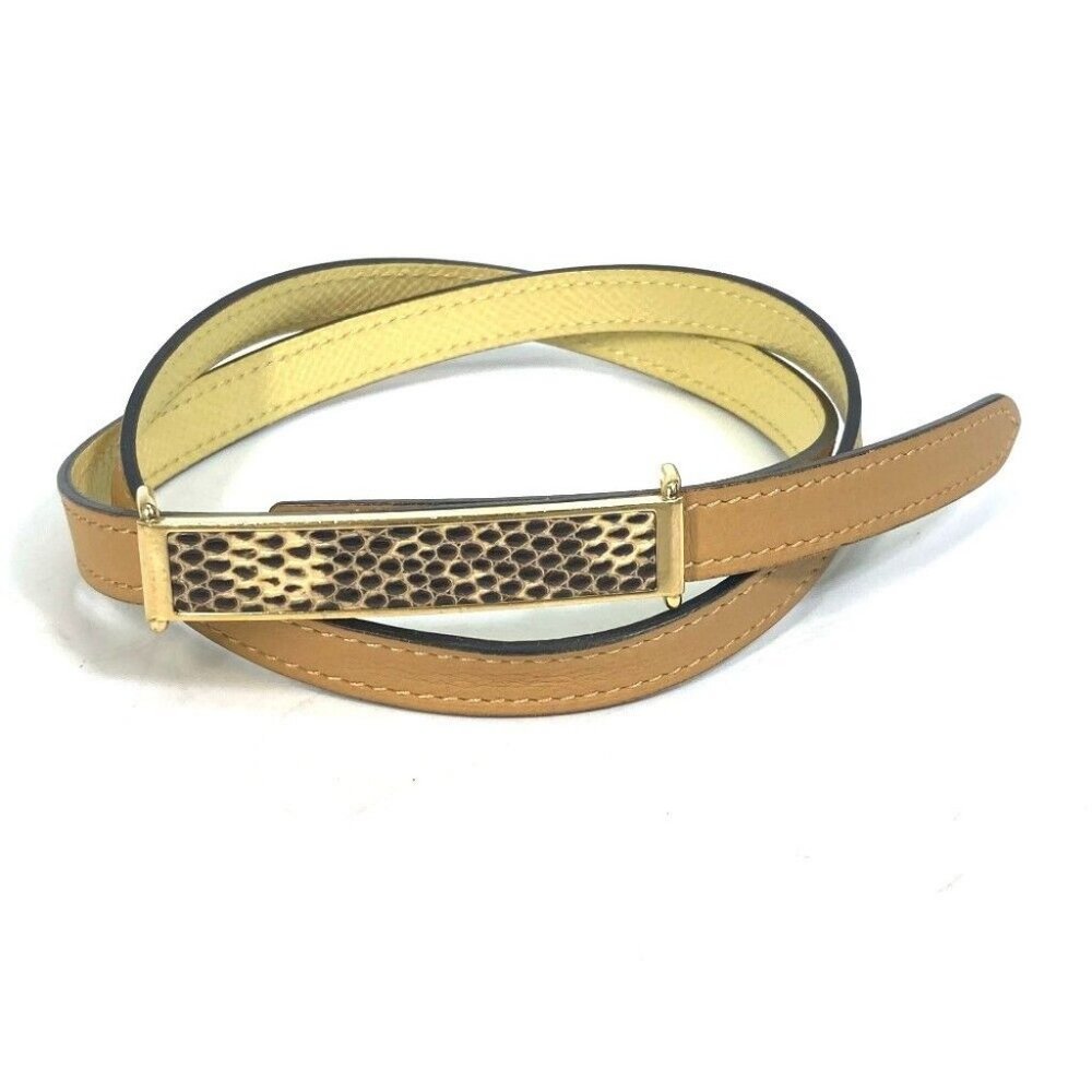 HERMES Thin belt belt Leather yellow